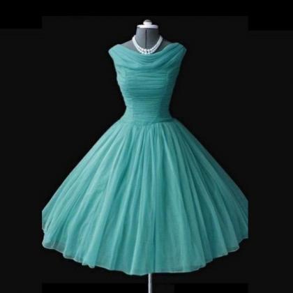 Ruching Knee-length A-line Tulle Green Prom..