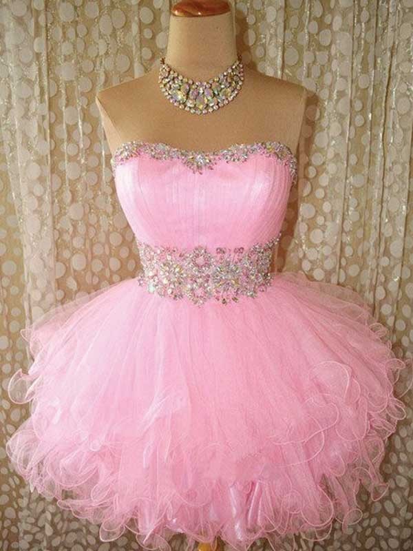 Homecoming Dresses Pink Homecoming Dresses Aline Sleeveless Sweetheart Neckline Zipper-up Beadings Short