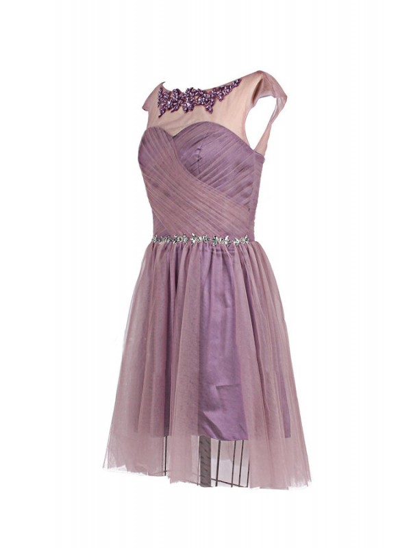 Homecoming Dresses Lavender Homecoming Dresses A Lines Capped Sleeves Bateau Zippers Tulle Above Knee