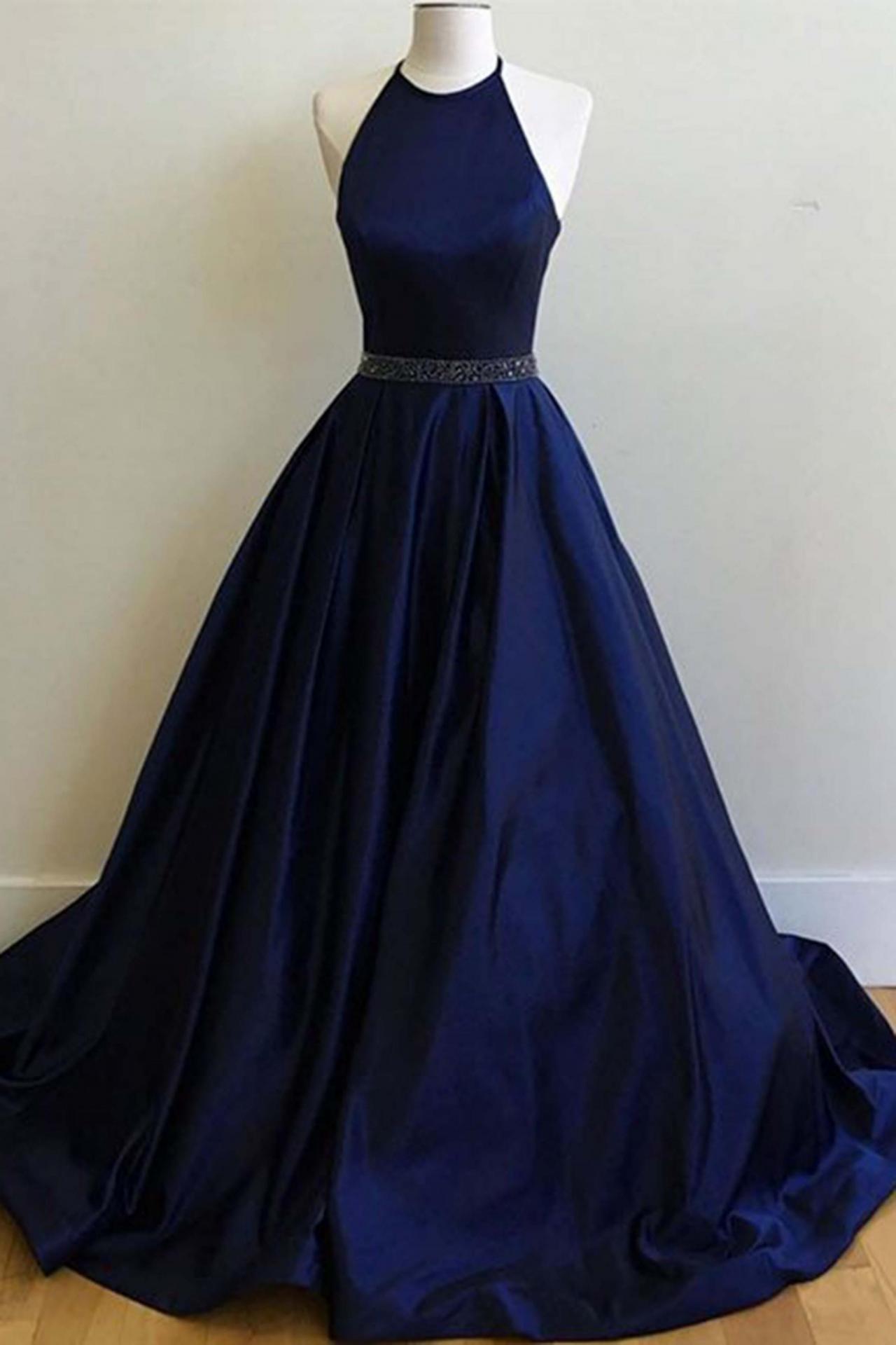 Sweet 16 Dress Dresses Dark Blue Sequined Floor Length Haltered Ball-gown Sleeveless