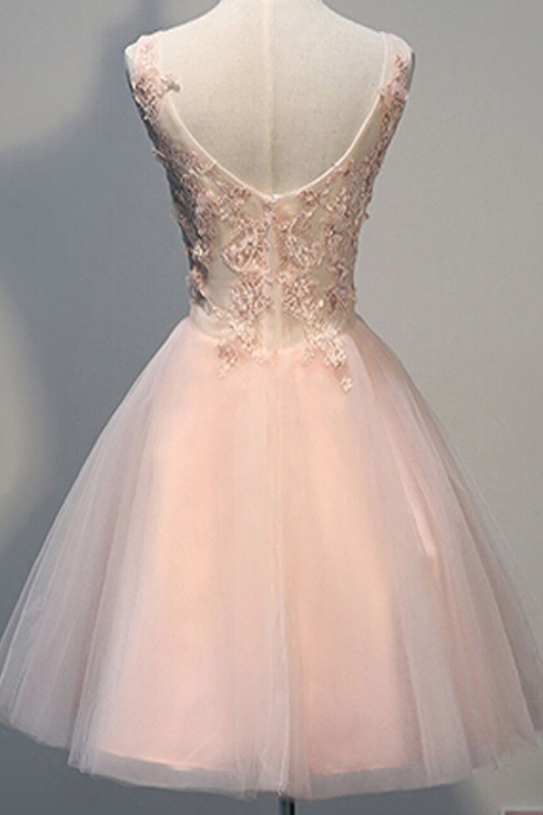 Sweet Sixteen Dresses Dresses Pink Appliqued Above-knee V Neck Aline Hollow Sleeveless