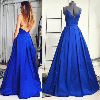 Royal Blue A-line Sleeveless Natural Backless Floor-length Prom Dresses 2017 #sku:101971